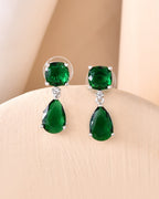 VOJ Silver Plated Green Stone Studded Studs Earrings | Grocsy