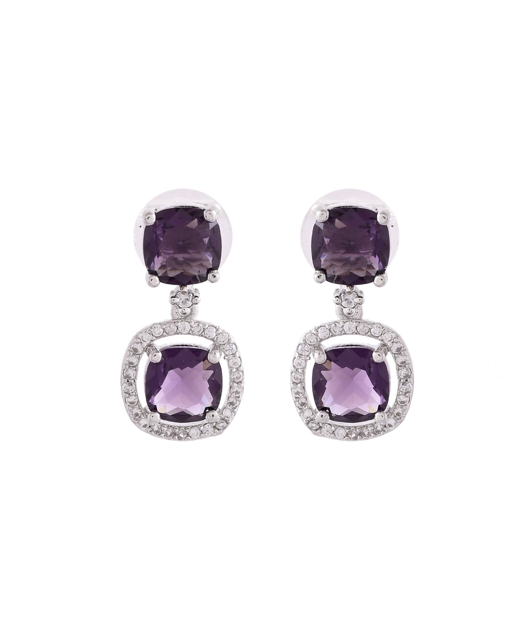 VOJ Silver Plated Purple Stone Geometrical Shaped Earrings | Grocsy
