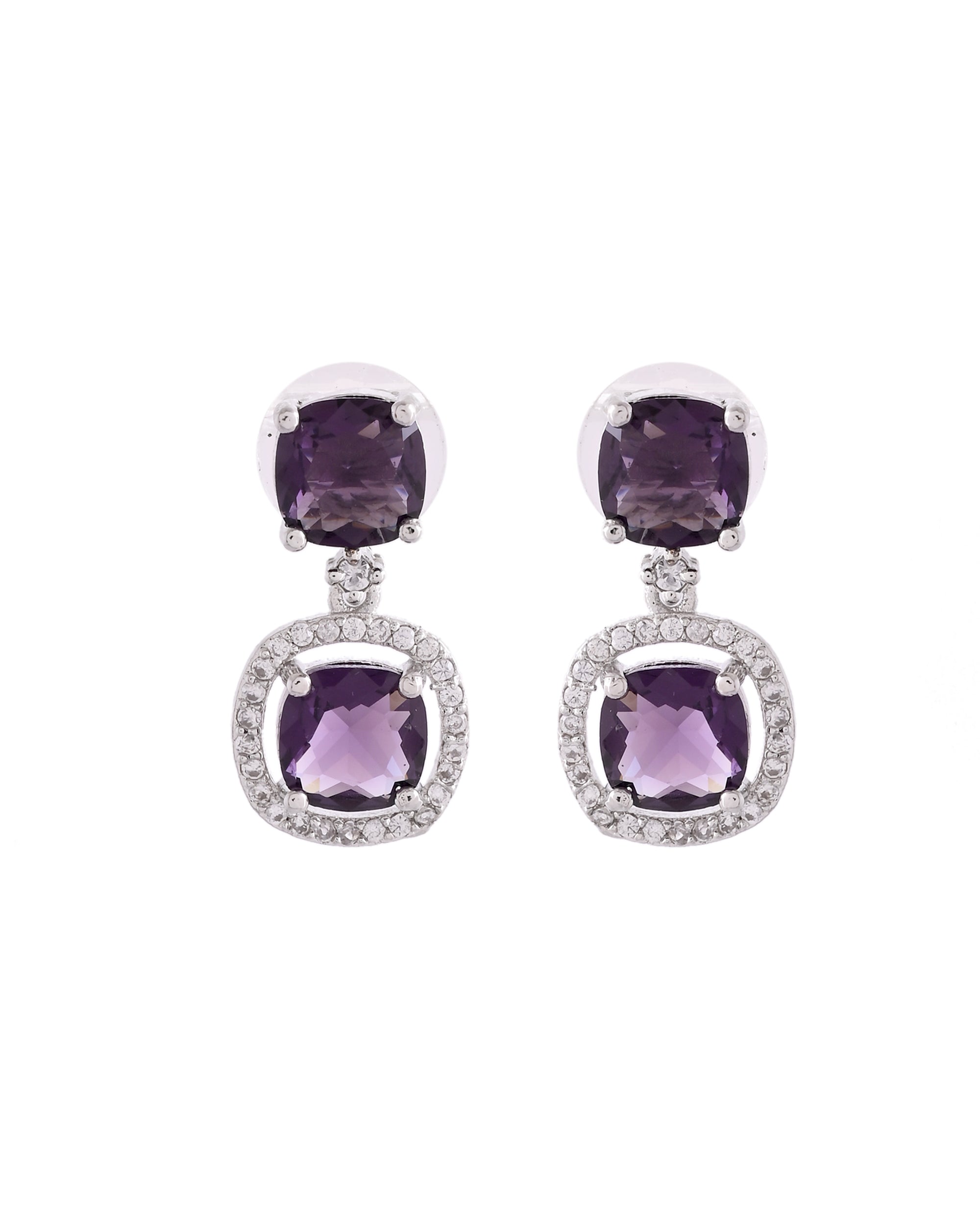 VOJ Silver Plated Purple Stone Geometrical Shaped Earrings | Grocsy