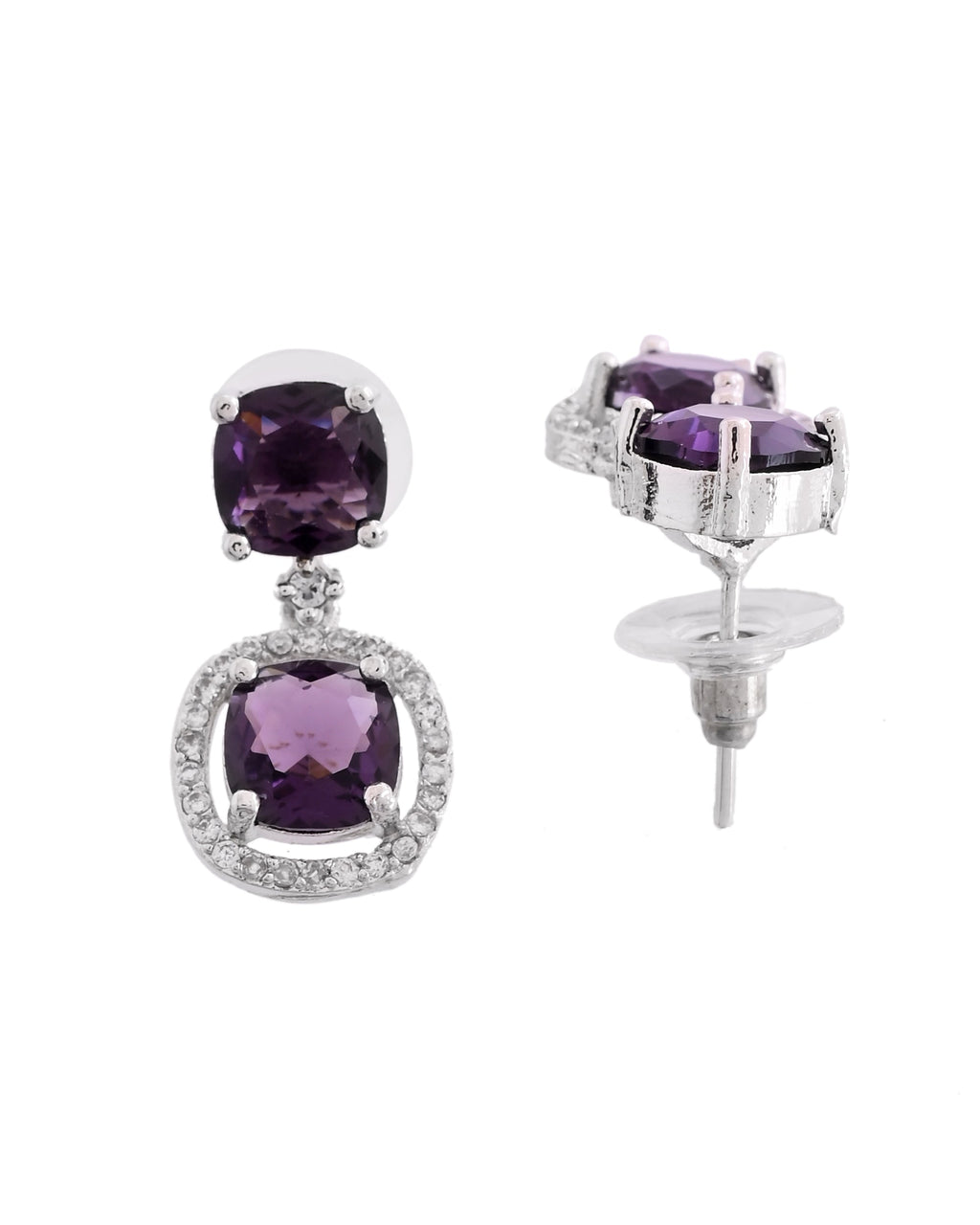 VOJ Silver Plated Purple Stone Geometrical Shaped Earrings | Grocsy