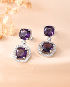 VOJ Silver Plated Purple Stone Geometrical Shaped Earrings | Grocsy