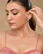 VOJ Silver Plated Green Stone Geometrical Shaped Earrings | Grocsy