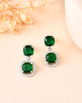 VOJ Silver Plated Green Stone Geometrical Shaped Earrings | Grocsy