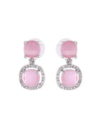 VOJ Silver Plated Baby Pink Stone Geometrical Shaped Earrings | Grocsy
