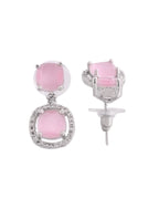 VOJ Silver Plated Baby Pink Stone Geometrical Shaped Earrings | Grocsy