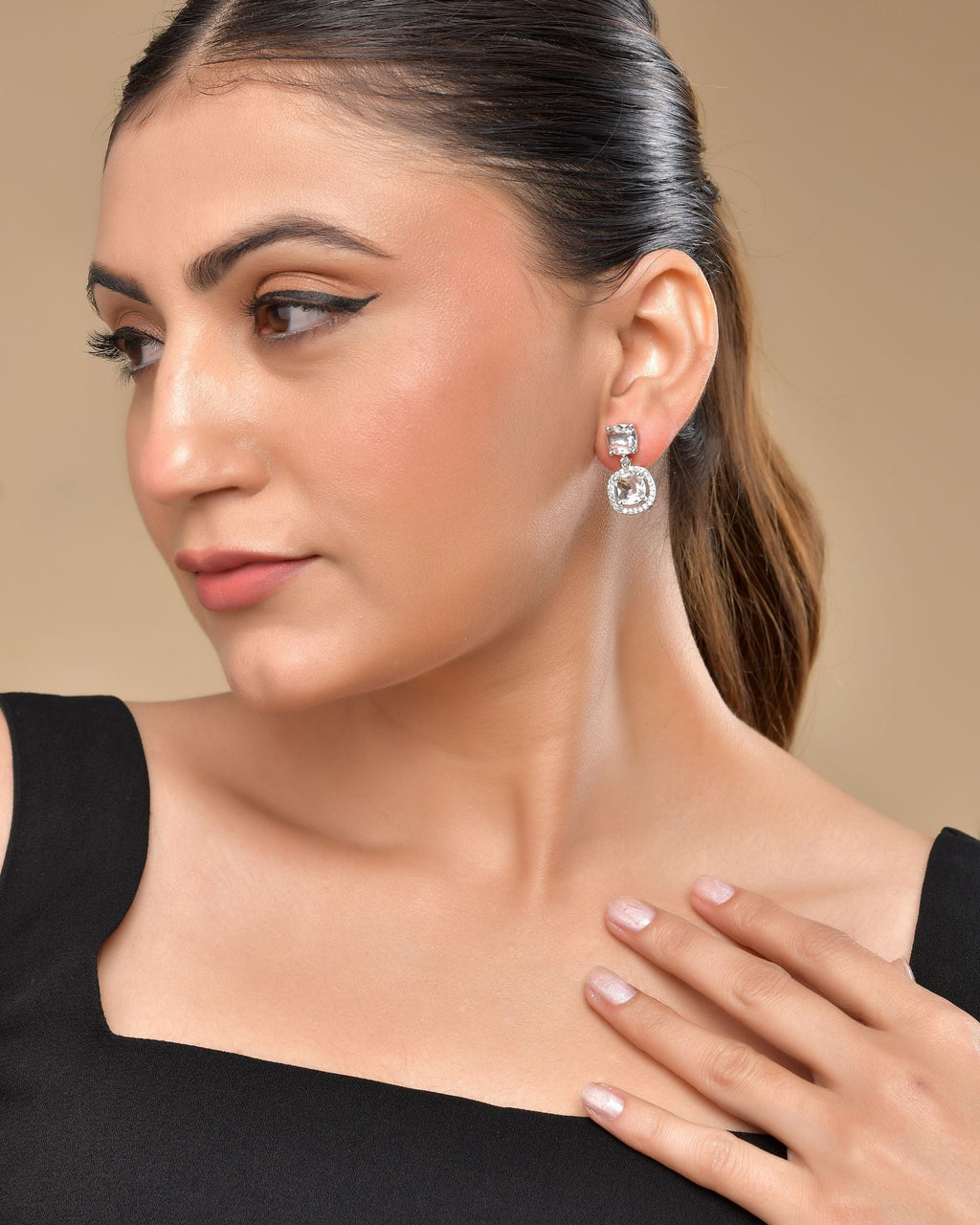 VOJ Silver Plated Stone Geometrical Shaped Earrings | Grocsy