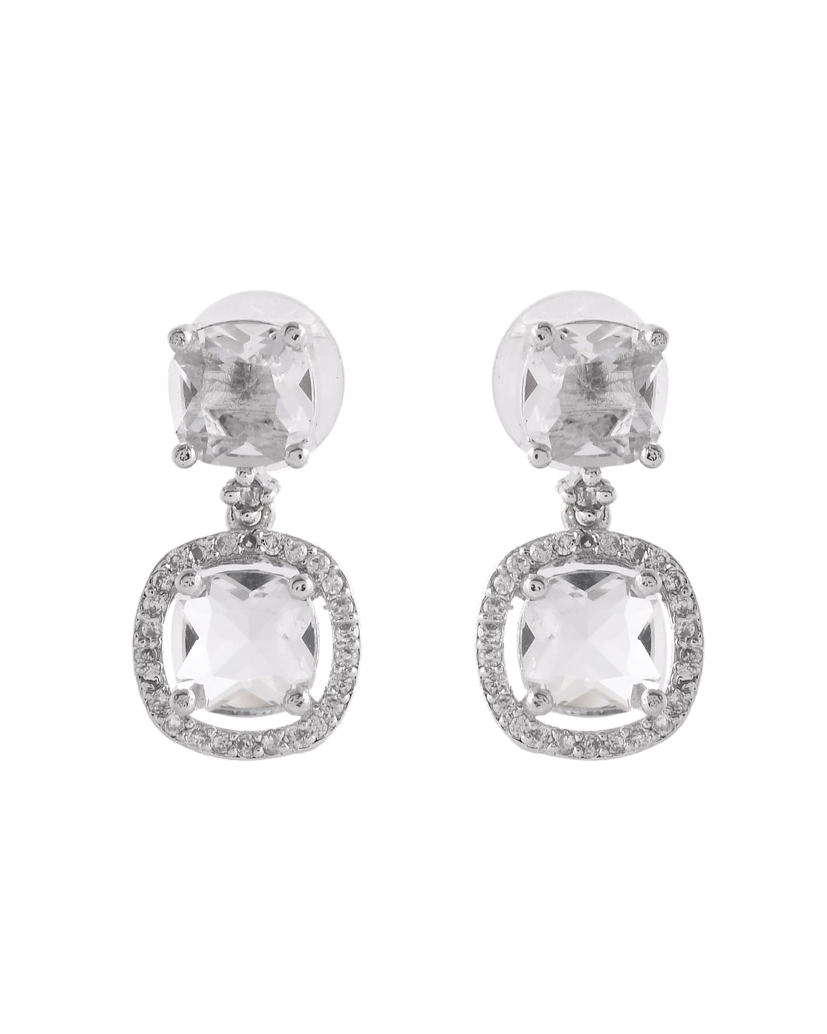 VOJ Silver Plated Stone Geometrical Shaped Earrings | Grocsy
