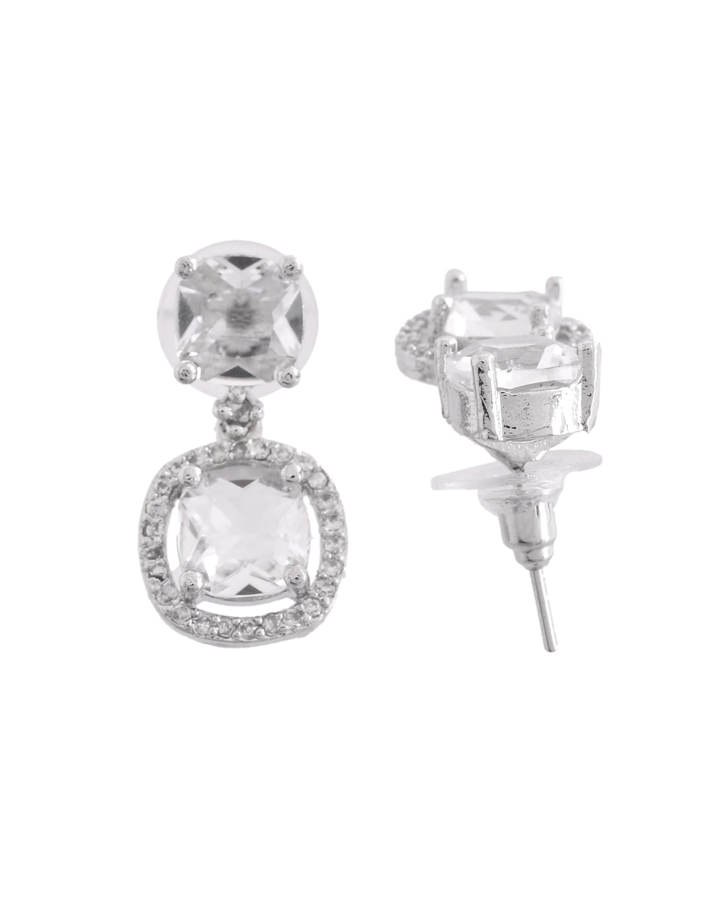 VOJ Silver Plated Stone Geometrical Shaped Earrings | Grocsy