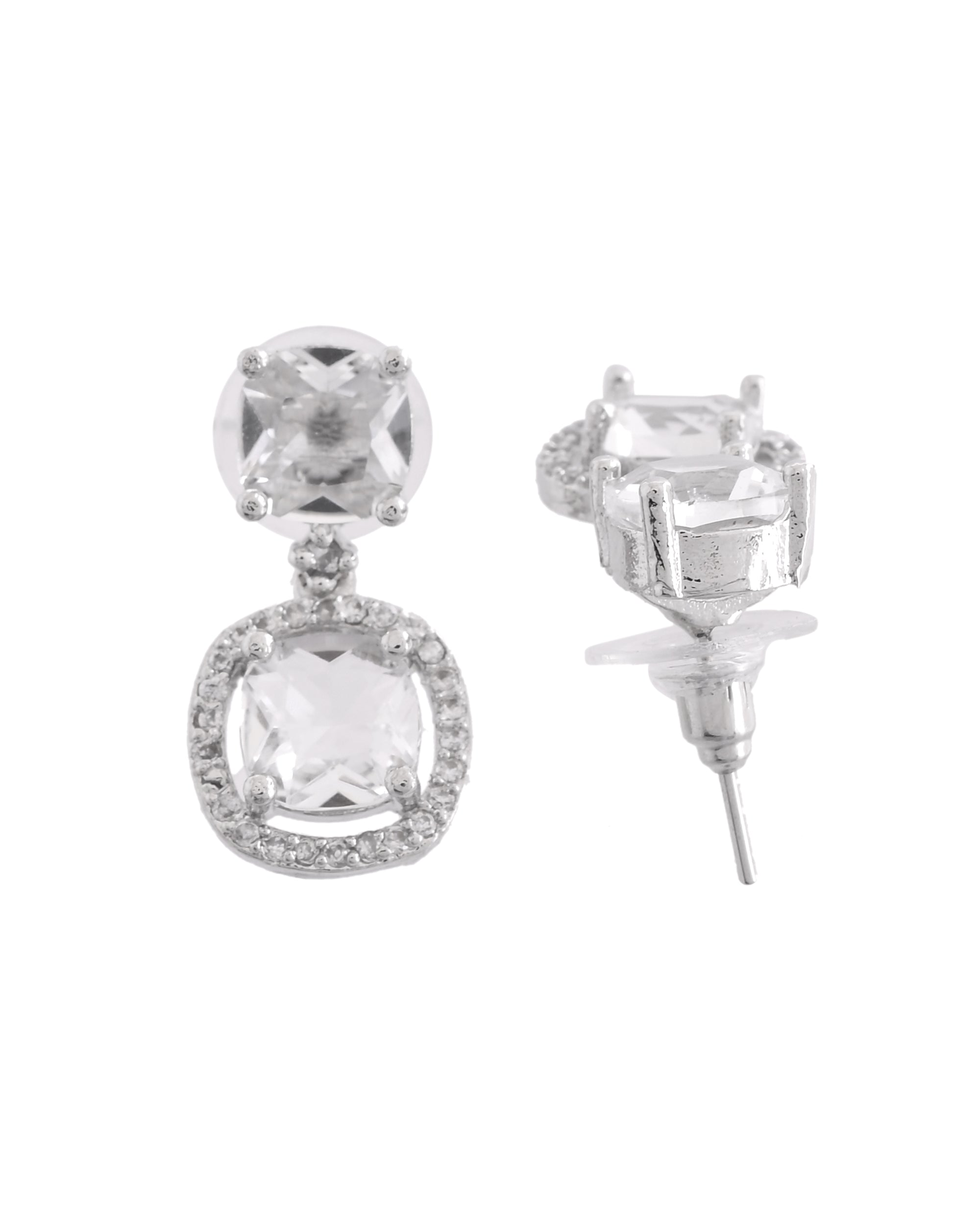 VOJ Silver Plated Stone Geometrical Shaped Earrings | Grocsy