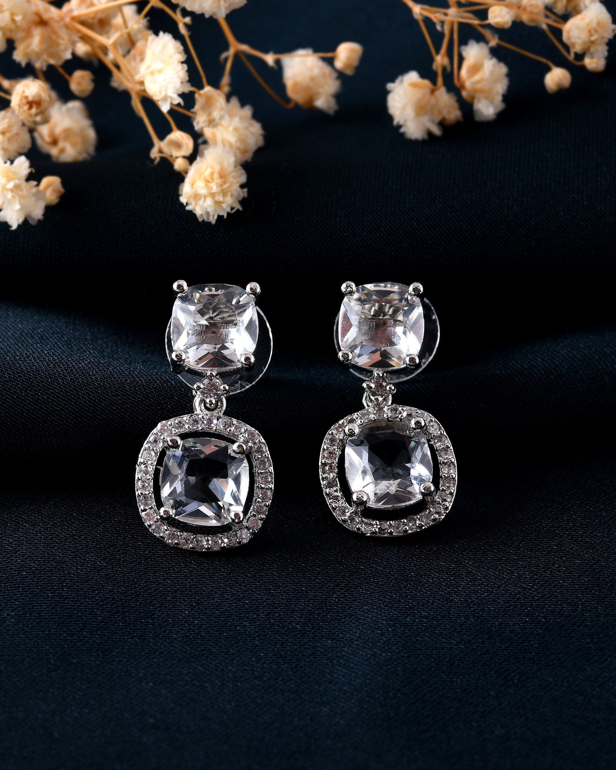 VOJ Silver Plated Stone Geometrical Shaped Earrings | Grocsy