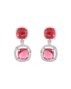 VOJ Silver Plated Red Stone Geometrical Shaped Earrings | Grocsy