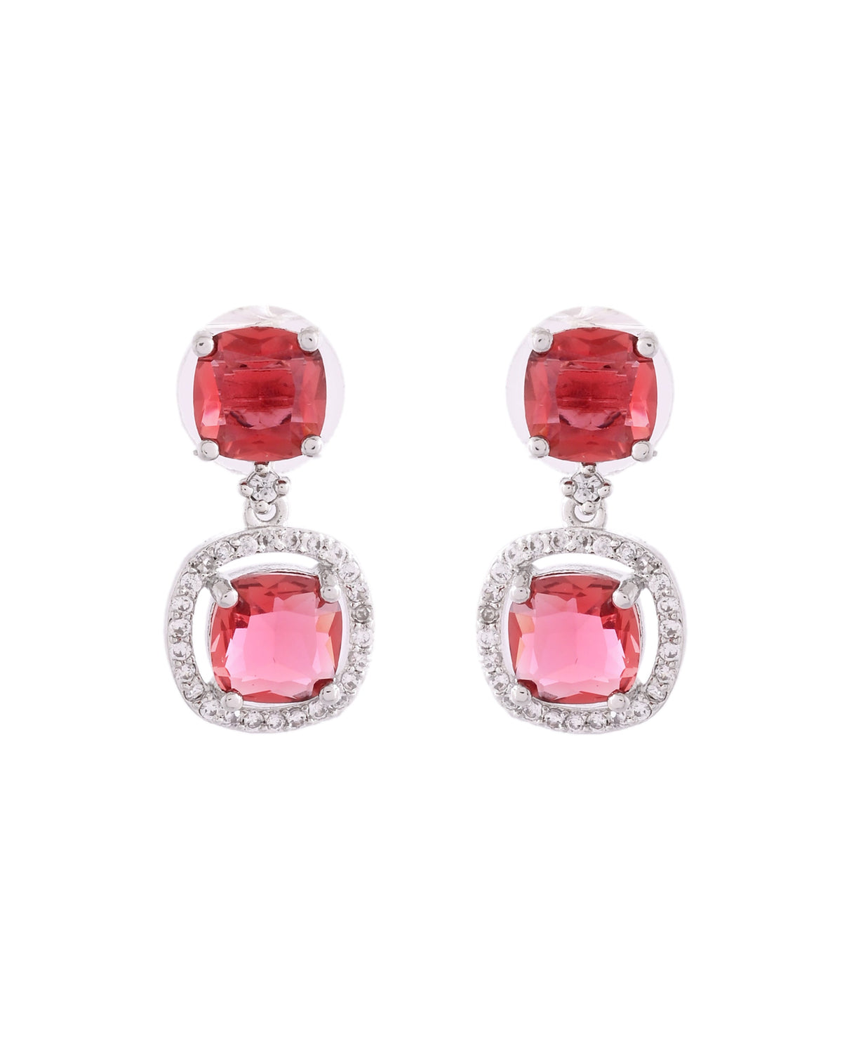 VOJ Silver Plated Red Stone Geometrical Shaped Earrings | Grocsy