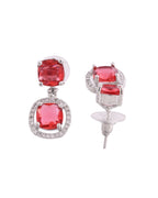 VOJ Silver Plated Red Stone Geometrical Shaped Earrings | Grocsy