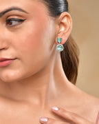 VOJ Silver Plated Sea Green Stone Geometrical Shaped Earrings | Grocsy