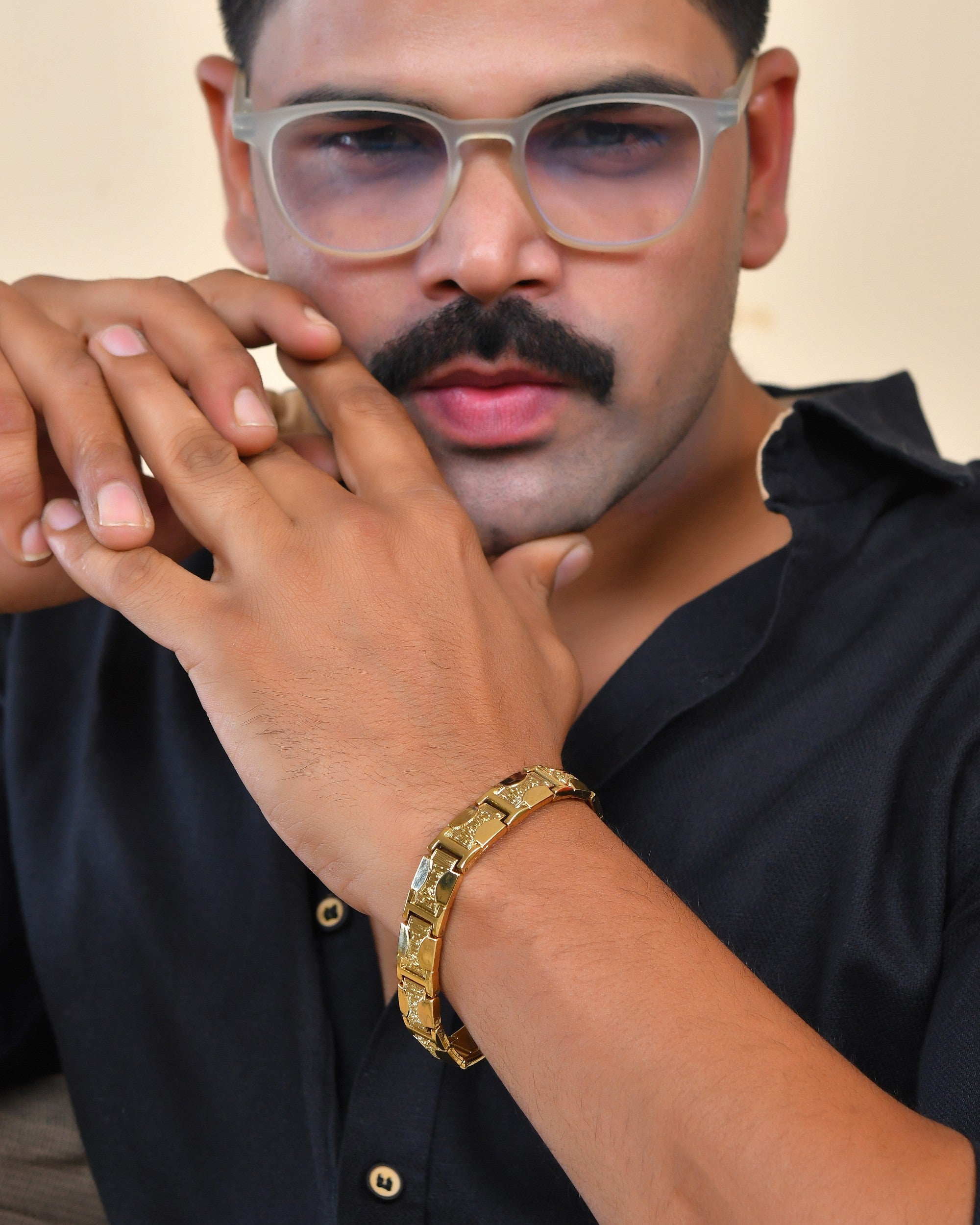 VOJ Men Gold Polished Designer Stainless Steel Bracelet | Grocsy