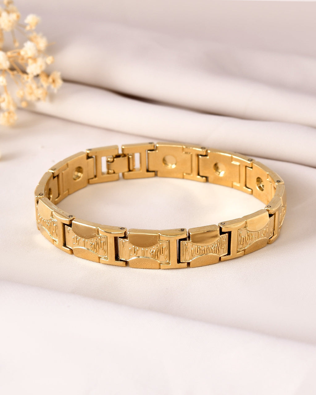 VOJ Men Gold Polished Designer Stainless Steel Bracelet | Grocsy