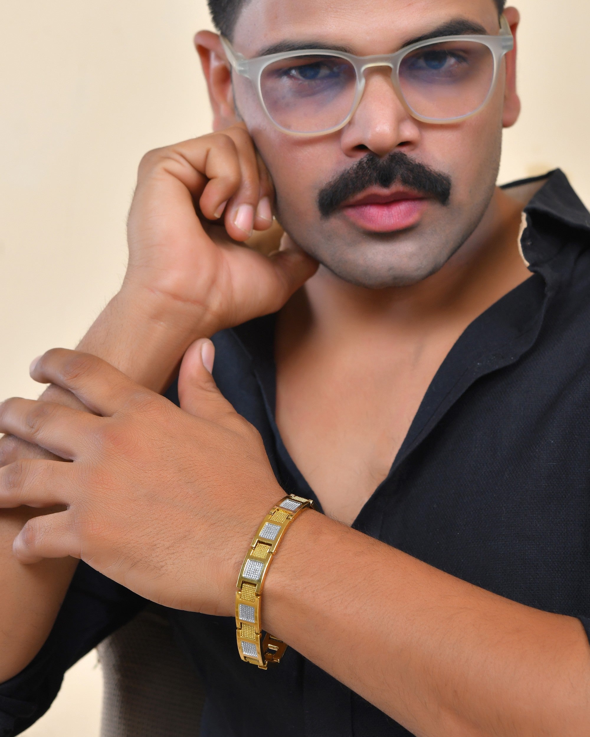 VOJ Men Dual Toned Stylish Stainless Steel Bracelet | Grocsy