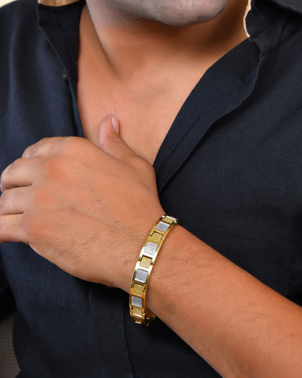 VOJ Men Dual Toned Stylish Stainless Steel Bracelet | Grocsy