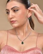 VOJ Silver Plated Green Teardrop Stone Studded Simple Jewellery Set | Grocsy