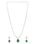 VOJ Silver Plated Green Teardrop Stone Studded Simple Jewellery Set | Grocsy