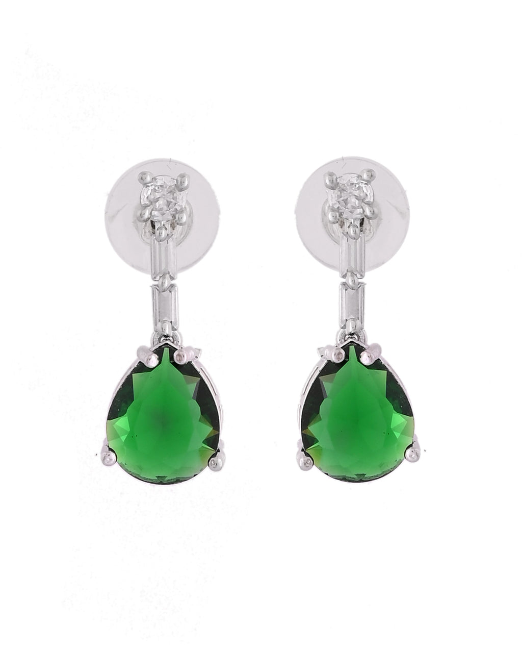 VOJ Silver Plated Green Teardrop Stone Studded Simple Jewellery Set | Grocsy