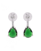 VOJ Silver Plated Green Teardrop Stone Studded Simple Jewellery Set | Grocsy