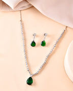 VOJ Silver Plated Green Teardrop Stone Studded Simple Jewellery Set | Grocsy