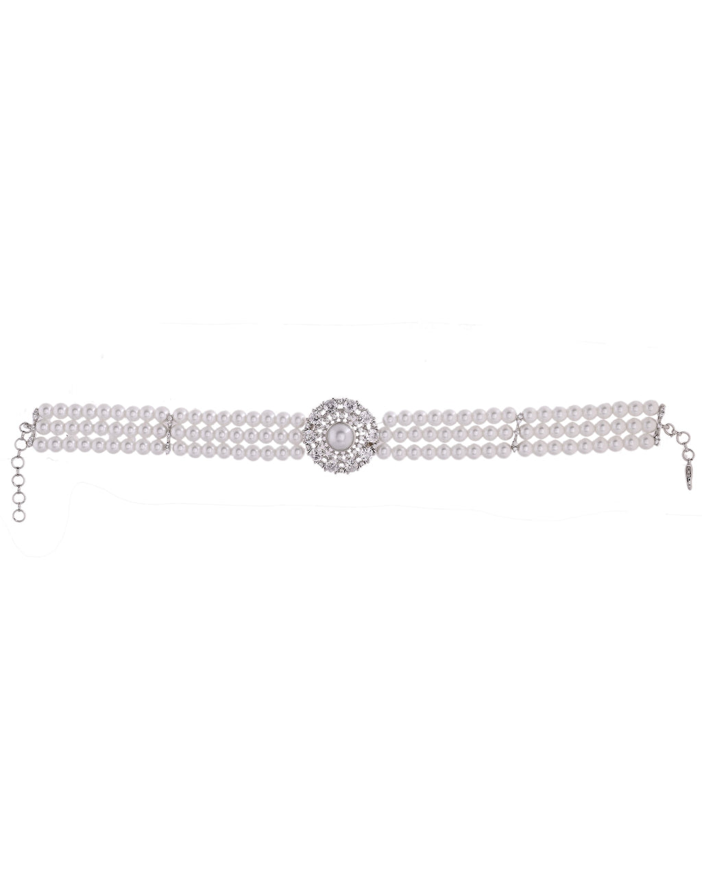 VOJ Silver Plated Pearl And Ad Stone Studded Choker Necklace With Earrings Set | Grocsy