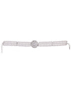 VOJ Silver Plated Pearl And Ad Stone Studded Choker Necklace With Earrings Set | Grocsy