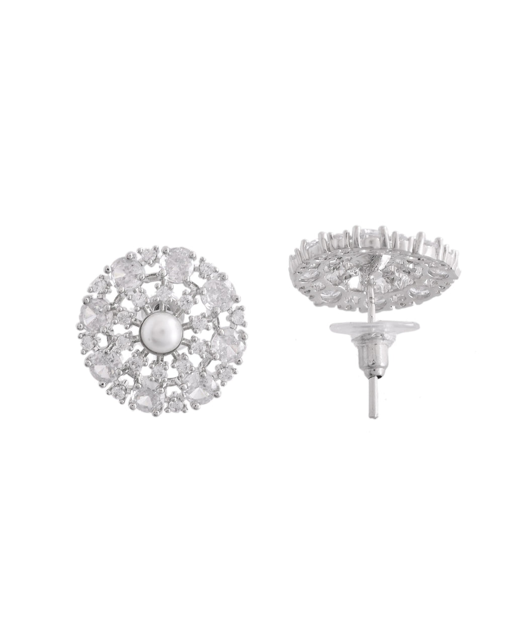 VOJ Silver Plated Pearl And Ad Stone Studded Choker Necklace With Earrings Set | Grocsy