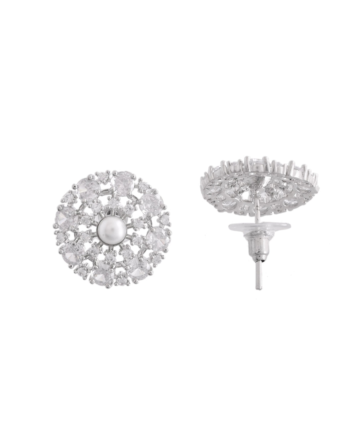 VOJ Silver Plated Pearl And Ad Stone Studded Choker Necklace With Earrings Set | Grocsy