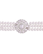 VOJ Silver Plated Pearl And Ad Stone Studded Choker Necklace With Earrings Set | Grocsy