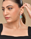 VOJ Silver Plated Teal And Pink Stone Studded Elegant Earrings | Grocsy