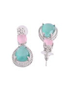 VOJ Silver Plated Teal And Pink Stone Studded Elegant Earrings | Grocsy