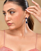 VOJ Silver Plated Blue Stone Studded Floral Shaped Studs Earrings | Grocsy