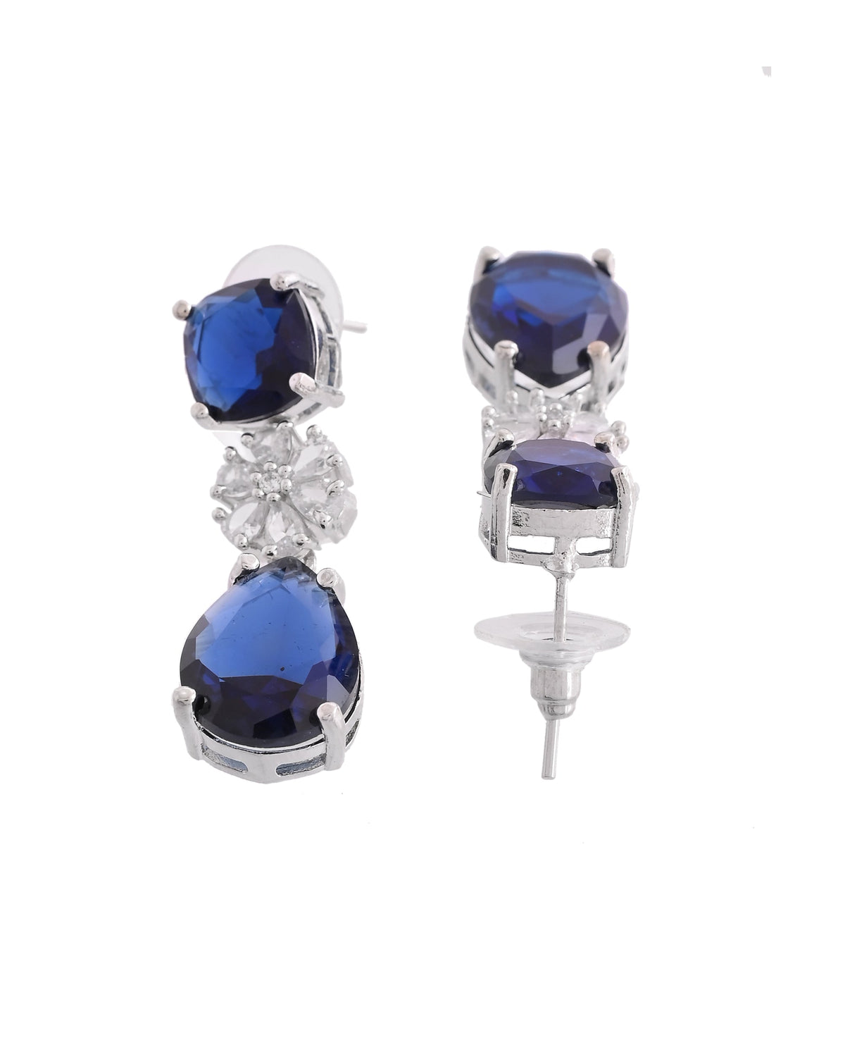 VOJ Silver Plated Blue Stone Studded Floral Shaped Studs Earrings | Grocsy