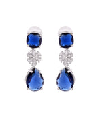 VOJ Silver Plated Blue Stone Studded Floral Shaped Studs Earrings | Grocsy