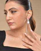 VOJ Silver Plated Baby Pink Stone Studded Floral Shaped Studs Earrings | Grocsy