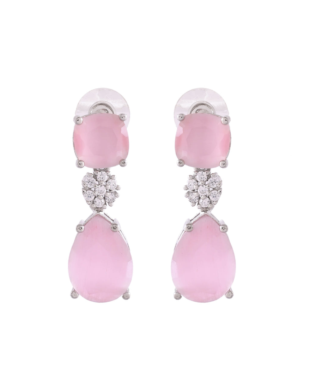 VOJ Silver Plated Baby Pink Stone Studded Floral Shaped Studs Earrings | Grocsy