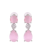 VOJ Silver Plated Baby Pink Stone Studded Floral Shaped Studs Earrings | Grocsy