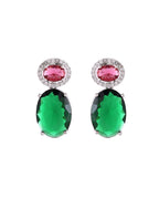 VOJ Silver Plated Green And Red Stone Studded Elegant Ad Earrings | Grocsy