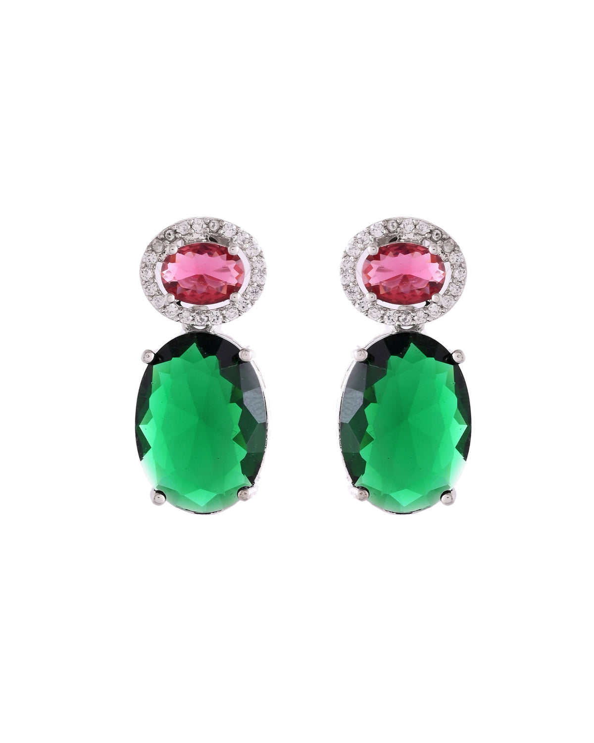 VOJ Silver Plated Green And Red Stone Studded Elegant Ad Earrings | Grocsy