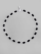 VOJ Set of 2 Silver Plated Black Beads Anklets | Grocsy