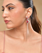 VOJ Silver Plated Red Stone Studded Ad Earrings | Grocsy
