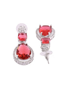 VOJ Silver Plated Red Stone Studded Ad Earrings | Grocsy