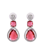 VOJ Silver Plated Red Stone Studded Ad Earrings | Grocsy