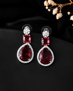 VOJ Silver Plated Red Stone Studded Ad Earrings | Grocsy