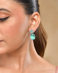 VOJ Silver Plated Sea Green Stone Studded Ad Earrings | Grocsy