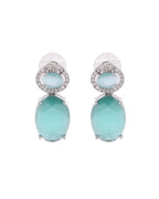 VOJ Silver Plated Sea Green Stone Studded Ad Earrings | Grocsy