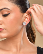 VOJ Silver Plated Floral Shape Ad Stone Studded Studs Earrings | Grocsy
